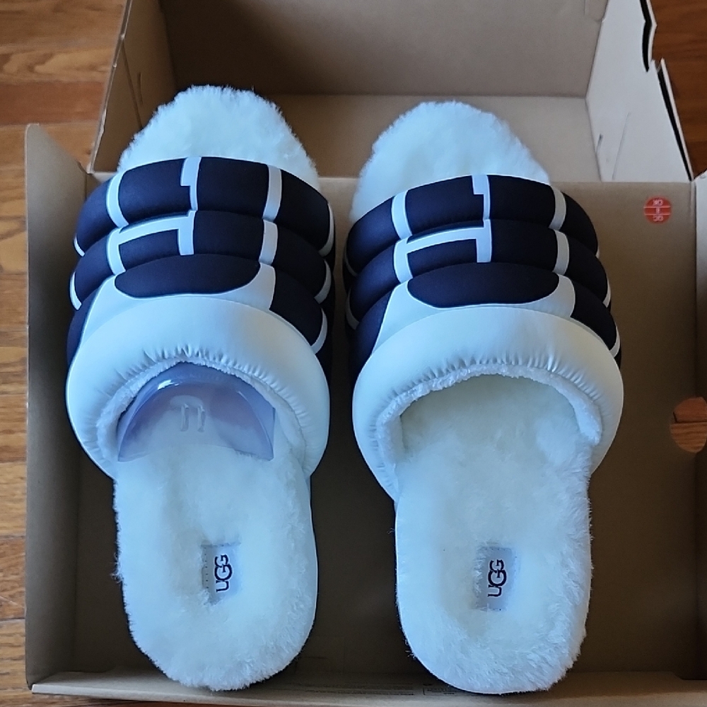 UGG Black and White Fuzzy Slippers